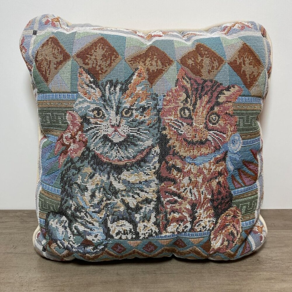 Kitty Cats Tapestry Throw Pillow 1990s Home Decor